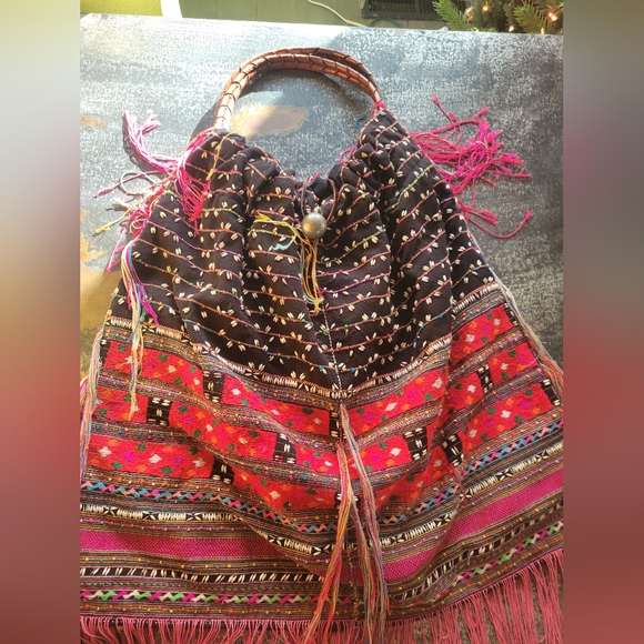 Elliot Mann Oversized Fringe Detail Boho Hippy bag with leather handle - Picture 2 of 14